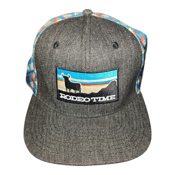 Dale Brisby Rodeo Time Denim Front Aztec Colorful Adult SnapBack Trucker Hat - Picture 1 of 4